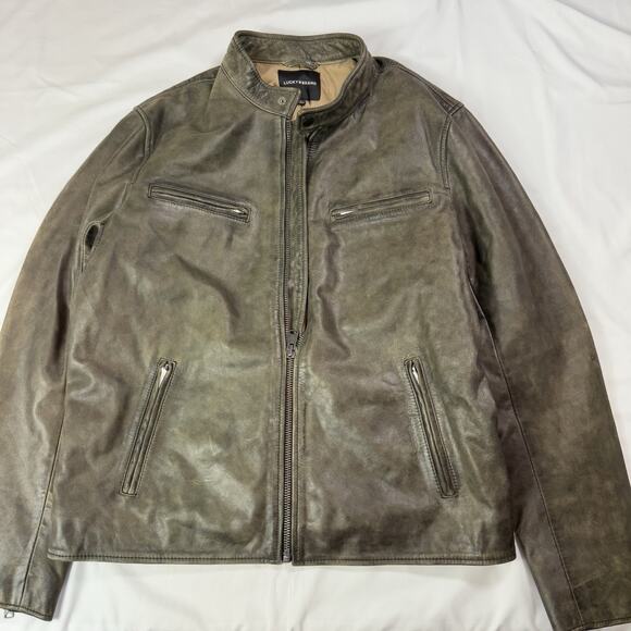 Lucky Brand Men's BONNEVILLE Biker Racer Leather Jacket Dark Brown